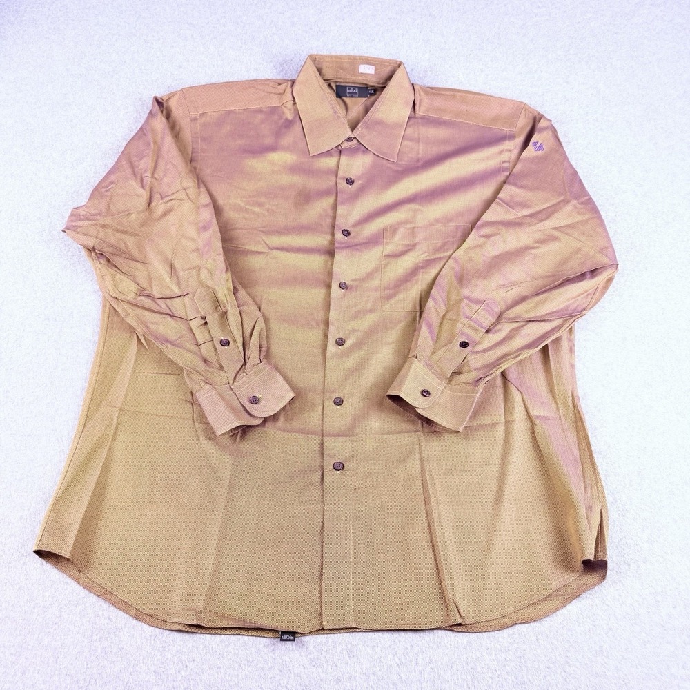 Vintage Ike Behar USA 100% Cotton Brown Button Up Shirt Mens XL Long Sleeve